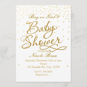 BABY SHOWER Weiße und goldene Konfetti-Punkt-Einla Einladung