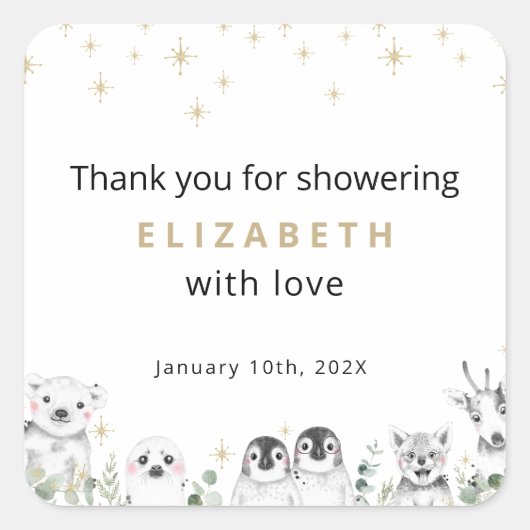 Baby Shower Welcome Winter Wonderland Animals Quadratischer Aufkleber (Vorderseite)