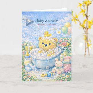 Baby Shower – Whimsical Bear Bath Illustration Karte