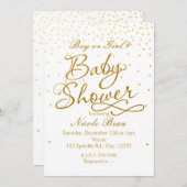 BABY SHOWER White & Gold Confetti Dot Einladungen (Vorne/Hinten)