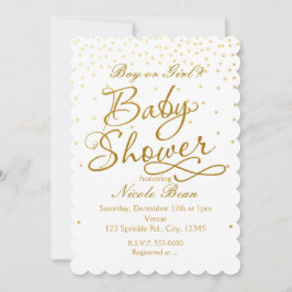 BABY SHOWER White & Gold Confetti Dot Einladungen
