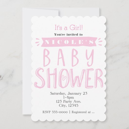 BABY SHOWER White & Pink Splash & Spa Tamaro Einladung (Vorderseite)