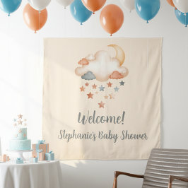 Baby Shower Willkommensbanner - Mond & Sterne Wand Wandteppich