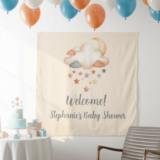 Baby-Shower-Willkommensbanner - Mond- und Sternen- Wandteppich