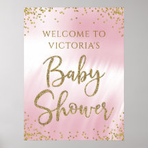 Baby-Shower-Willkommensschild aus rosa Gold