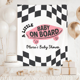 Baby Shower Willkommensschild Rosa Mädchen Skater Wandteppich