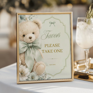 Baby-Shower-Willkommensschild Salbeigrüner Teddybä Poster