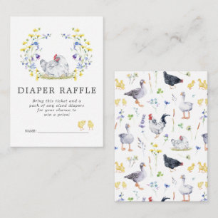 Baby-Shower-Windel-Raffel-Ticket   Florale Hühner Begleitkarte