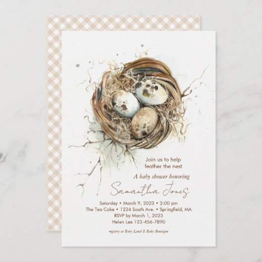 Baby Shower Woodland Bird Nest Einladung (Vorne/Hinten)