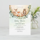 Baby Shower Woodland Forest Greenery Wild Animals Einladung (Stehend Vorderseite)