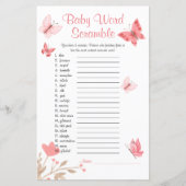 Baby Shower Word Scramble Game Pink Butterfly (Vorderseite)