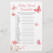 Baby Shower Word Scramble Game Pink Butterfly Flyer (Vorne)