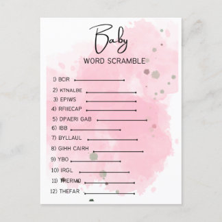 Baby Shower Word Scramble Postkarte
