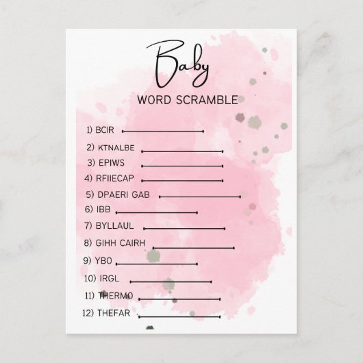 Baby Shower Word Scramble Postkarte (Vorderseite)