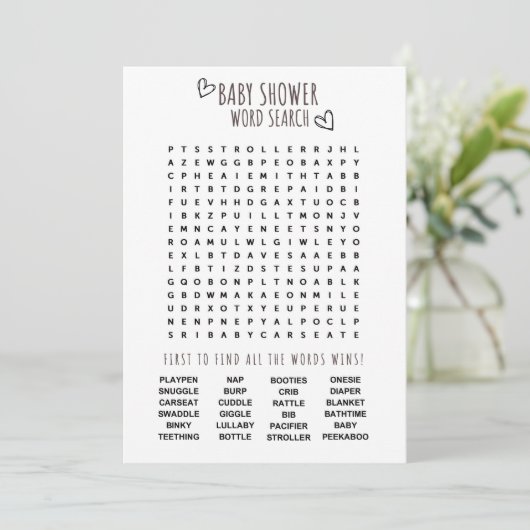 Baby Shower Word Search Fun Einladung (Stehend Vorderseite)