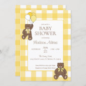 Baby Shower Yellow and White Plaid Teddy Bears Einladung (Vorne/Hinten)