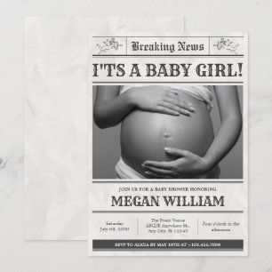 Baby Shower Zeitungsfoto Einladung