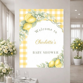 Baby Shower Zitronen Gingham Schleife Willkommen Poster