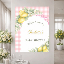 Baby Shower Zitronen rosa Gingham-Schleife Mädchen Poster
