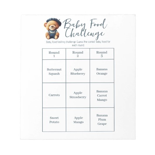 Baby Showfood Challenge Game Activity Notepad Notizblock (Vorderseite)