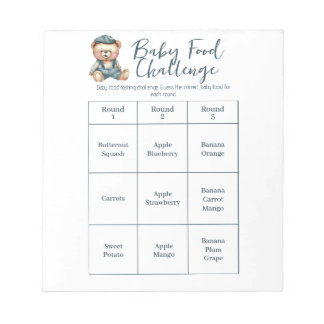 Baby Showfood Challenge Game Activity Notepad Notizblock