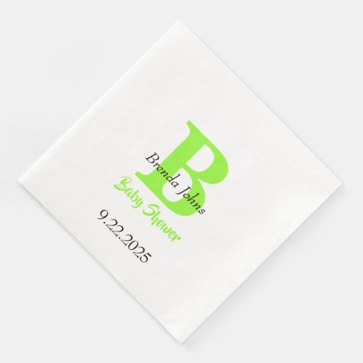 Baby Showgrüner Jungle Theme Monogram Name Serviette (Ecke)