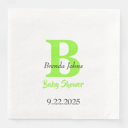 Baby Showgrüner Jungle Theme Monogram Name Serviette (Vorderseite)