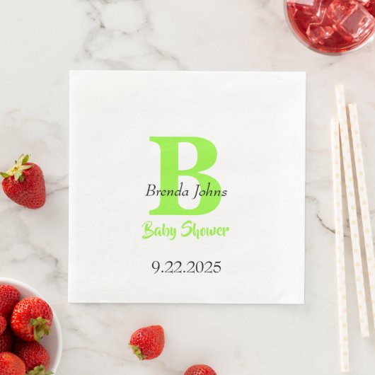 Baby Showgrüner Jungle Theme Monogram Name Serviette (Beispiel)