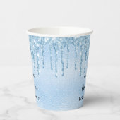 Baby Showhellblauer Glitzer Monogramm Pappbecher (Links)