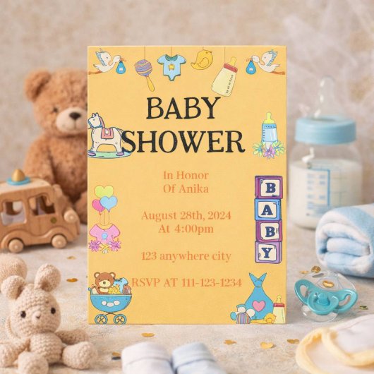 BABY SHOWING INVITATION, ORANGE INVITATION SAVE THE DATE