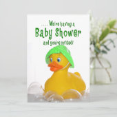 BABY SHOWITE INVITE - GREEN HAT - RUBBER DUCKY EINLADUNG (Stehend Vorderseite)