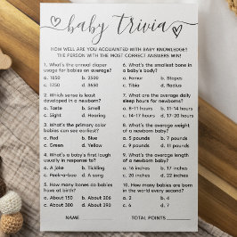 Baby Showkarte Trivia Game Card Einladung
