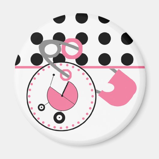 Baby Showmagnet - Polka Dot & Pink Diaper Button Magnet (Vorne)