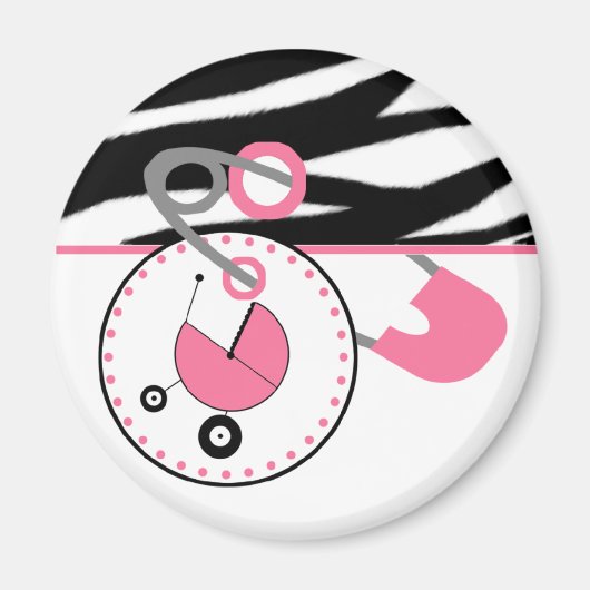 Baby Showmagnet - Zebra Print & Pink Diaper Button Magnet (Vorne)