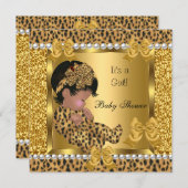 Baby ShowNiedlich Baby Girl Gold Leopard 2 Einladung (Vorne/Hinten)