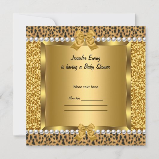 Baby ShowNiedlich Baby Girl Gold Leopard 2 Einladung (Rückseite)