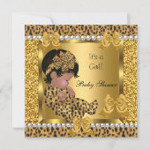 Baby ShowNiedlich Baby Girl Gold Leopard 2 Einladung (Vorderseite)