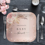 Baby Showpampas Gras Rose Gold Blumenstrauß Glitze Pappteller<br><div class="desc">Für eine Babydusche,  Feiern eines kleinen Mädchens. Eine Rose mit goldenem Farbverlauf. Mit Rose Gold,  rosa Blumen,  Pampas Gras und Glitzer Glitzern. Personalisieren und den Namen der Mutter hinzufügen</div>