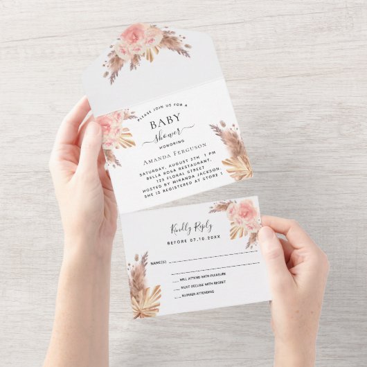 Baby Showpampas Gras Rose Gold Blumenzunge UAWG All In One Einladung (Abreißen)