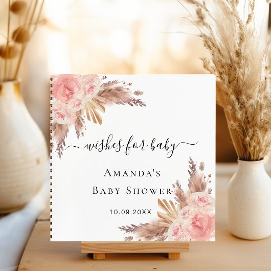 Baby Showpampas Rose wünscht Gästebuch Notizblock