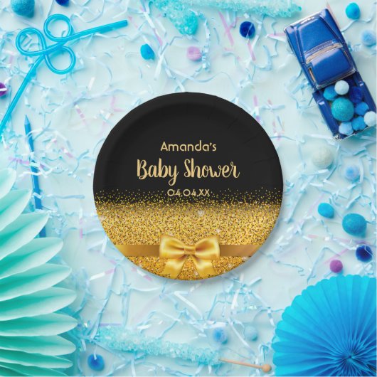 Baby Showschwarz eleganter Monogramm-Name Pappteller (Party)