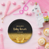 Baby Showschwarz eleganter Monogramm-Name Pappteller (Party)