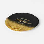 Baby Showschwarz eleganter Monogramm-Name Pappteller (Schrägansicht)