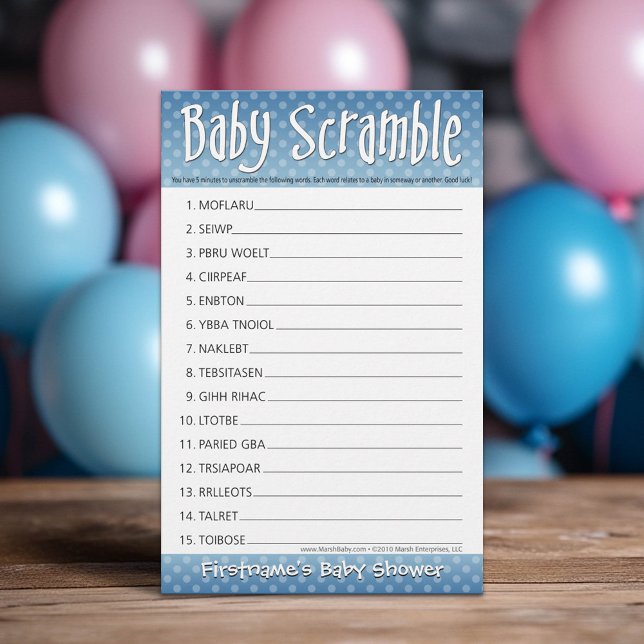 Baby Showspiel - Blau - Word Scramble (Custom Shower Game)