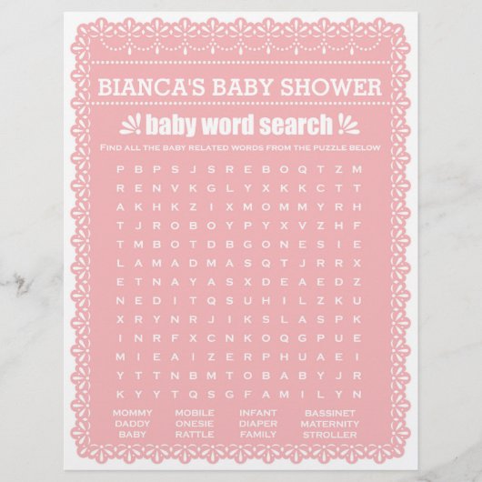 Baby Showspiel in Pink Papel Picado Flyer (Vorne)