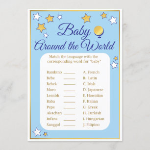 Baby Showspiel rund um die World Blue Gold Stars Einladung