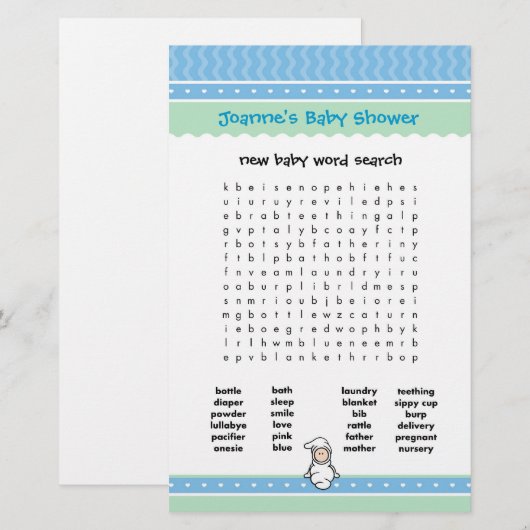 Baby Showspiel - Word Search (Vorne/Hinten)