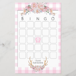Baby Showspiele Bingo BOHO Kinderdusche Pink Flyer