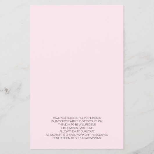 Baby Showspiele Bingo BOHO Kinderdusche Pink Flyer (Hinten)