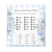 Baby Showspiele Meine Mama Blue Rose Gingham Notizblock (Vorderseite)